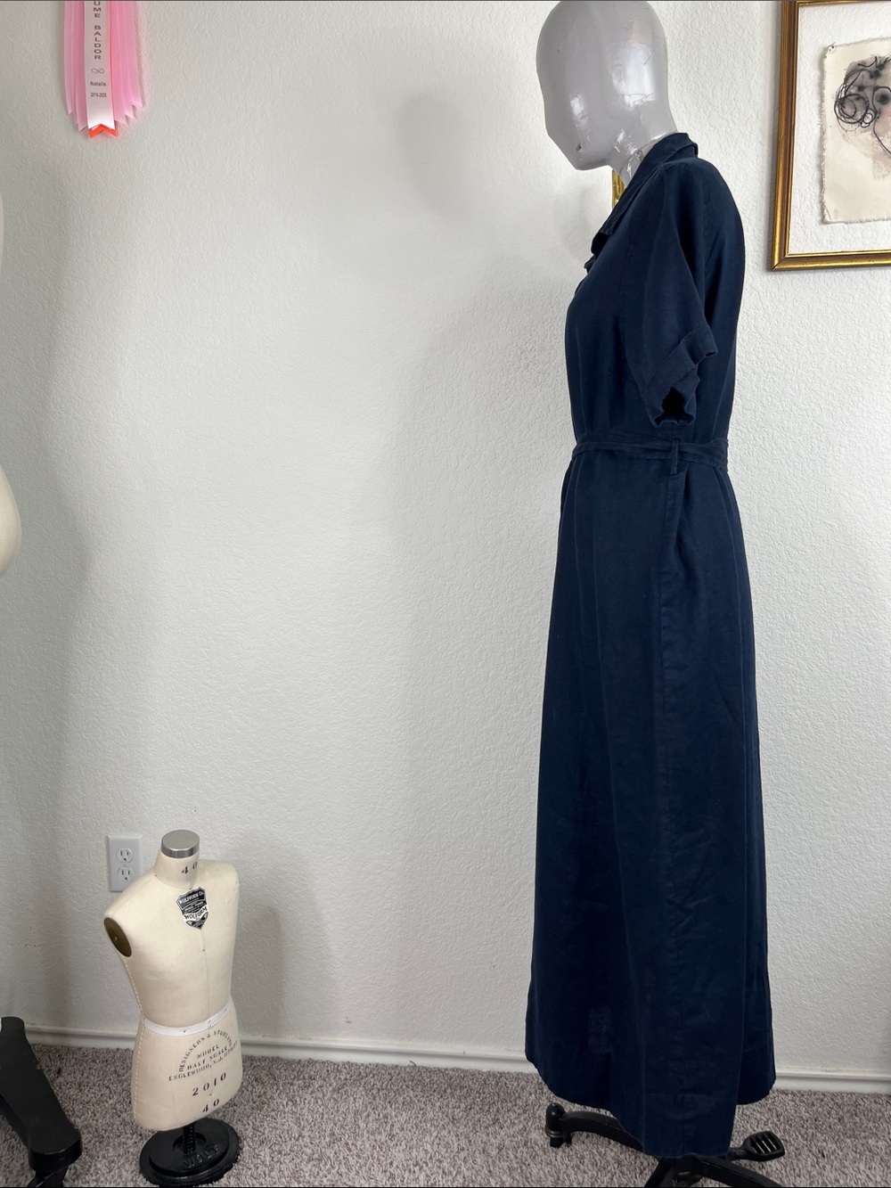 Aritzia Wilfred Eleta Linen Belted Button Front Tie Point Collar Midi Maxi Dress - Picture 5 of 11